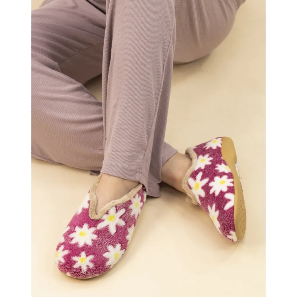 Lunar Shoes Babouche Fleur Rose Marguerite- Mocassin