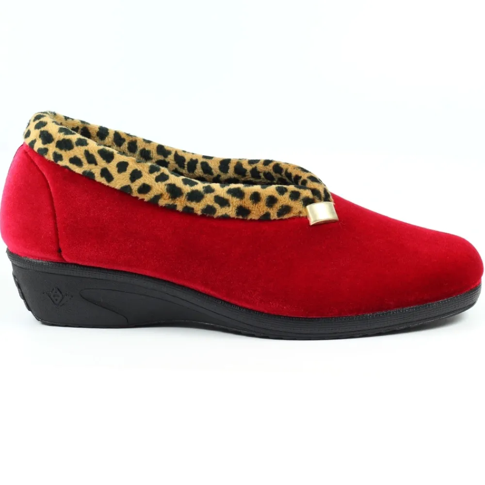 Lunar Shoes Chausson Paloma Rouge À Bordure Léopard- Mocassin | A Enfiler
