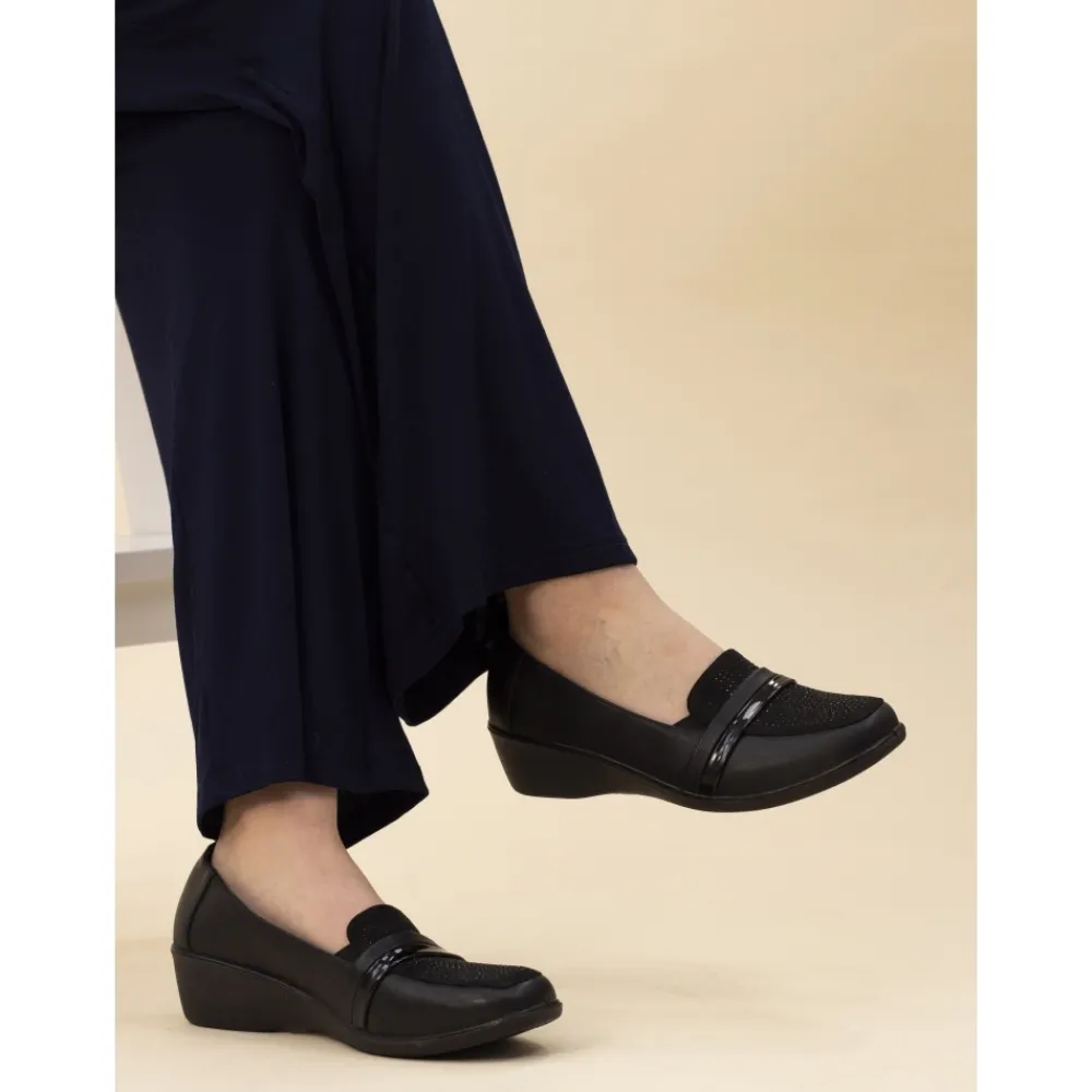 Lunar Shoes Chaussure Compensée Confort Esther Noire- Semelle Compensée | Chaussures De Confort