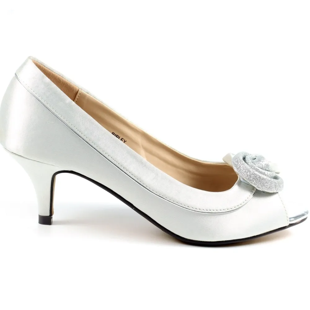Lunar Shoes Escarpins Peep Toe En Satin Argenté Ripley- Chaussures Et Sacs Assortis | Escarpins