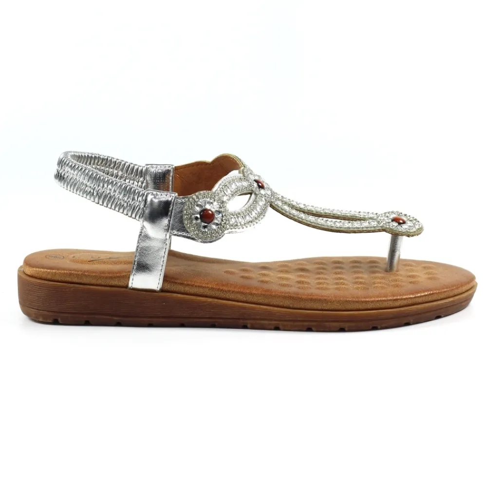 Lunar Shoes Sandale Argentée Iona- Élastique | Tige D'orteil