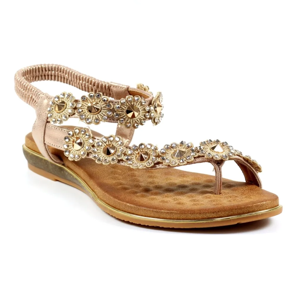 Lunar Shoes Sandale Charlotte Ii En Or Rose- Élastique | Toe Loop