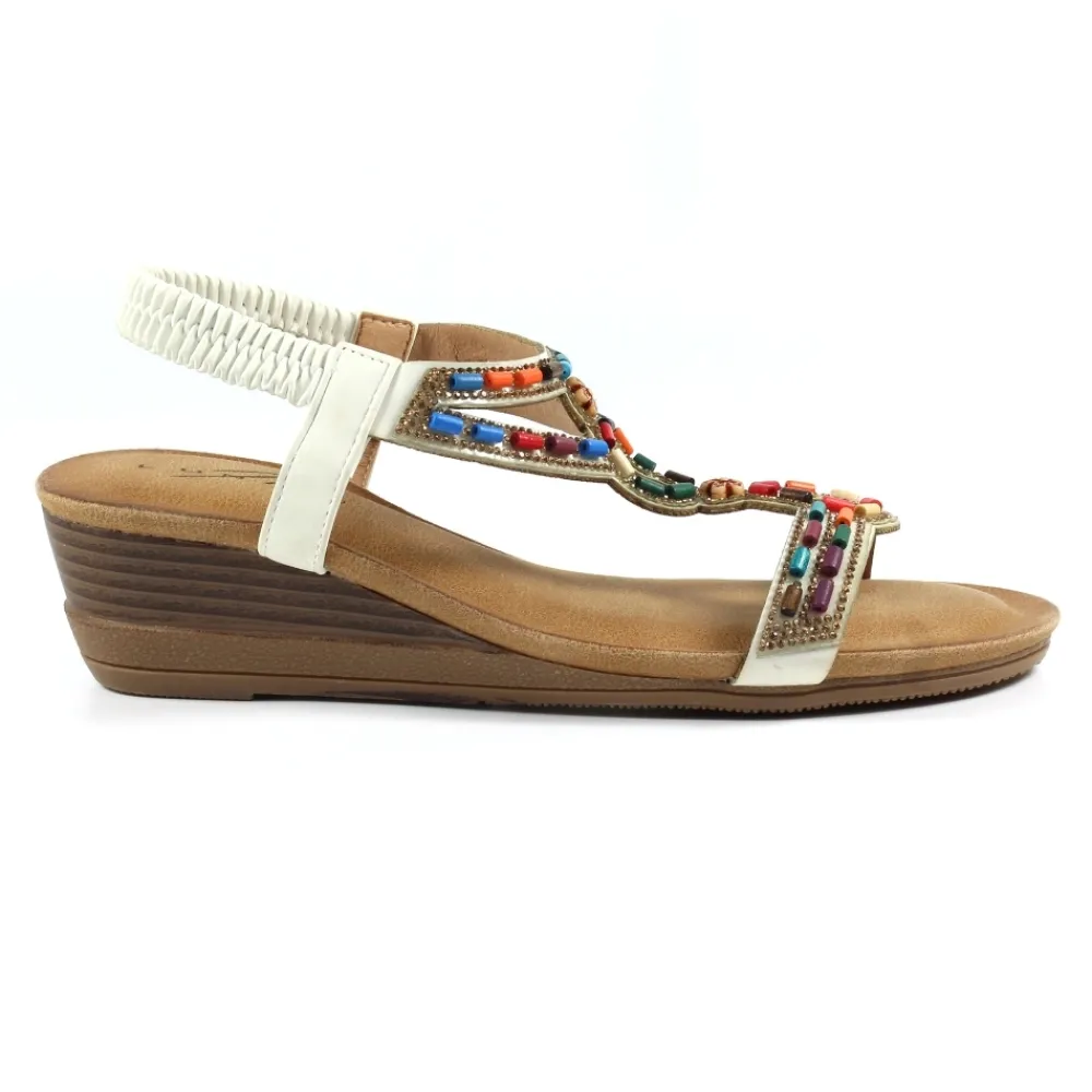 Lunar Shoes Sandale Compensée Blanche Epsom- Élastique | Semelle Compensée