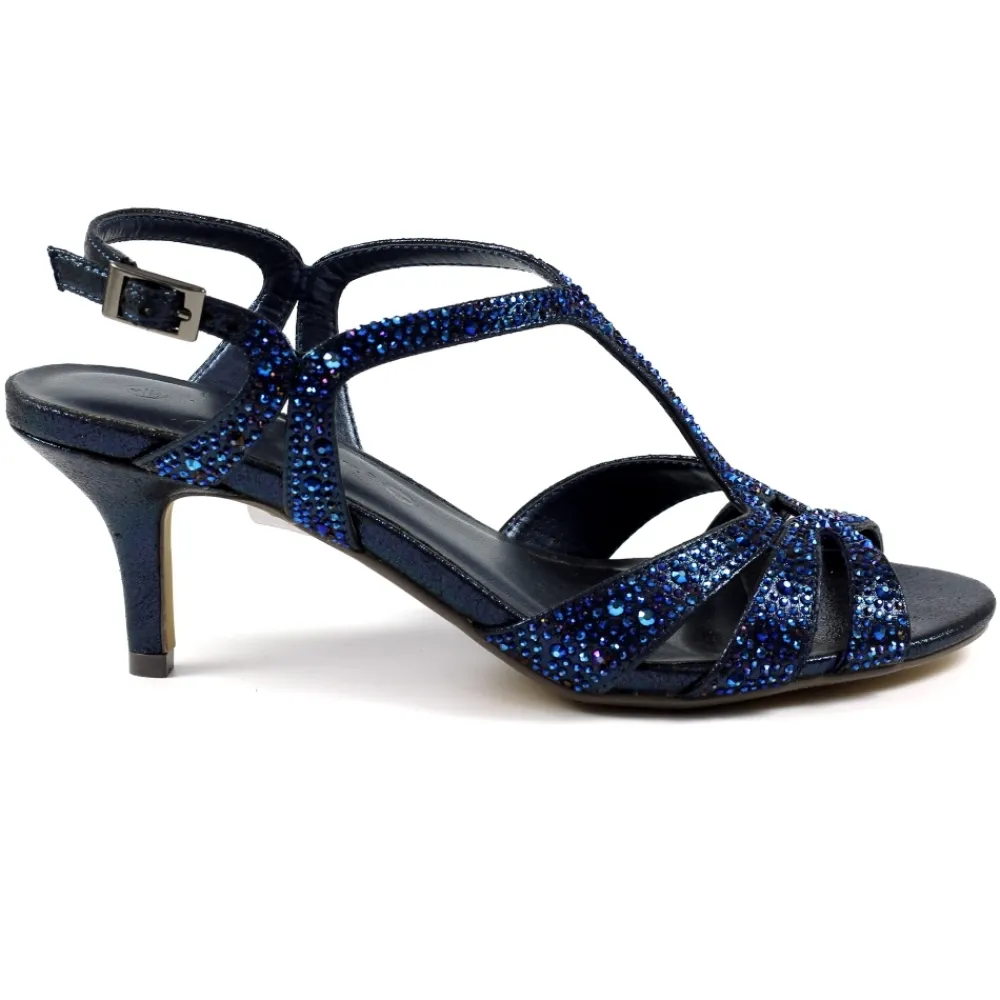 Lunar Shoes Sandale Francie À Coupe Large Avec Pierres Précieuses Bleues- Chaussures Et Sacs Assortis | Talons