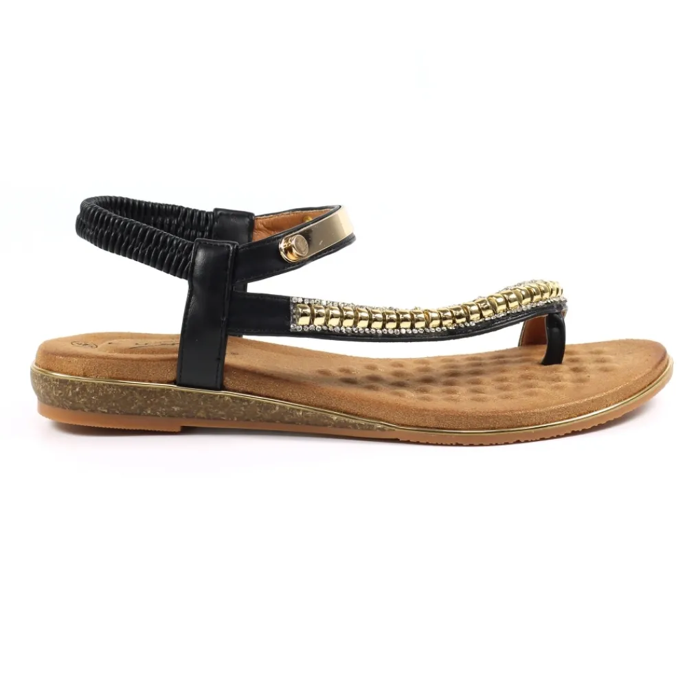 Lunar Shoes Sandale noire Asia II- Élastique | Toe Loop