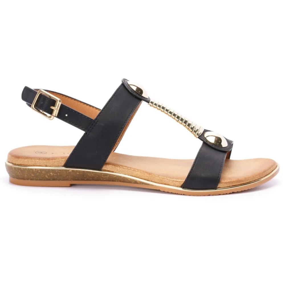 Lunar Shoes Sandale Noire Renoir- Barre En T